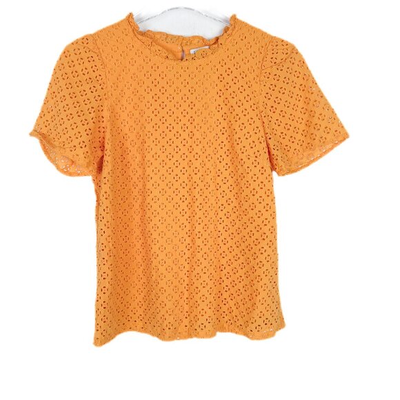 J. Crew Factory Eyelet Puff-Sleeve Top Short Sleeve Orange Size XS EUC - Picture 1 of 12